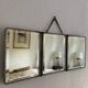 Mirror triptych barber imitation crocodile brown vintage 1930 - 27 x 66 cm