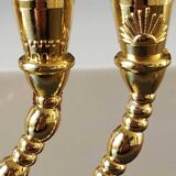 Menorah/Jewish/Hebrew candlestick with 7 arms of light. Engraved with the symbols of the 12 tribes of Israel/Holyland inscription. In gold metal. Size 20 x 16 cm