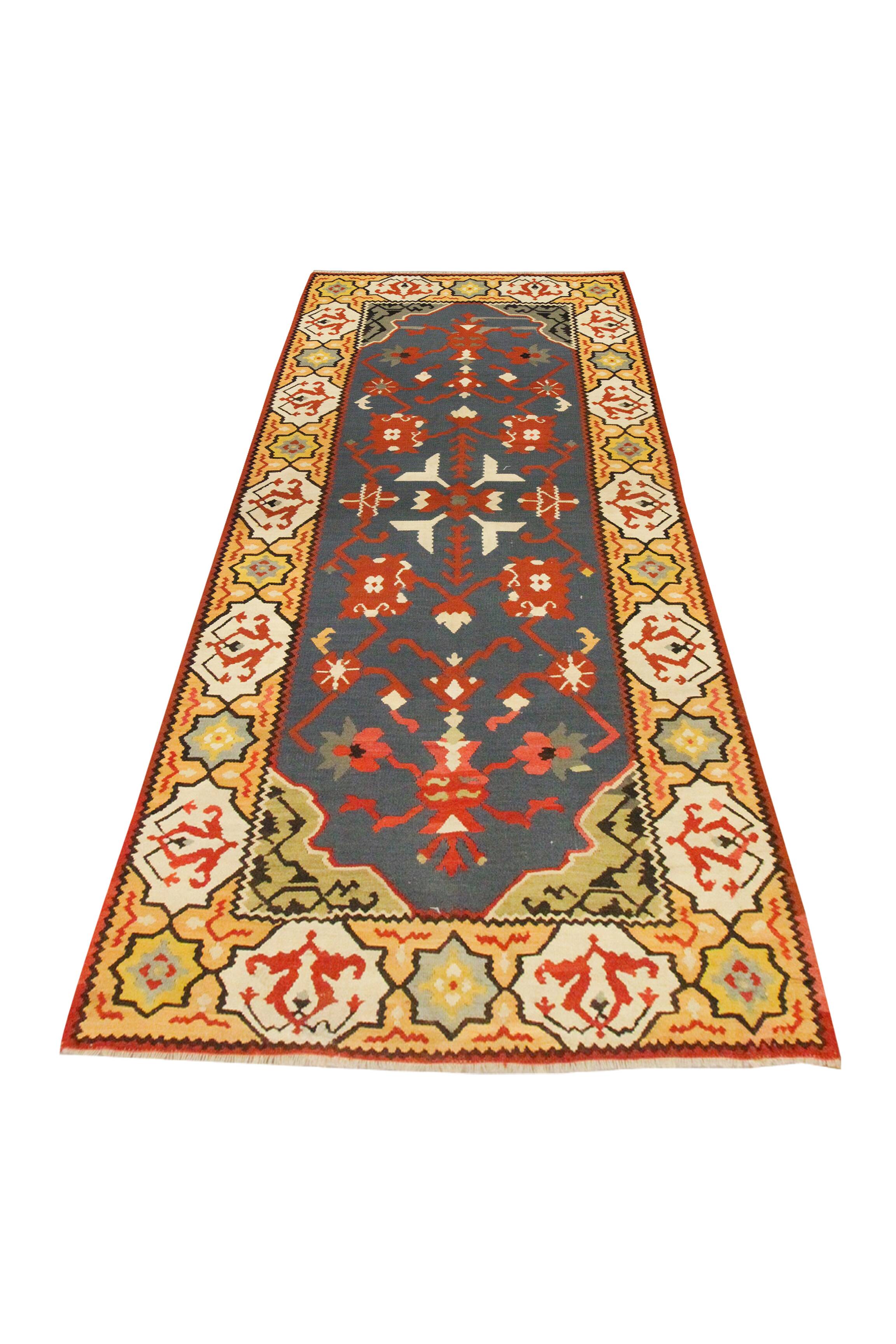 Balkan Kilim Runner Rug, Handmade Flatweave Carpet for Entryway 210 × 95 cm