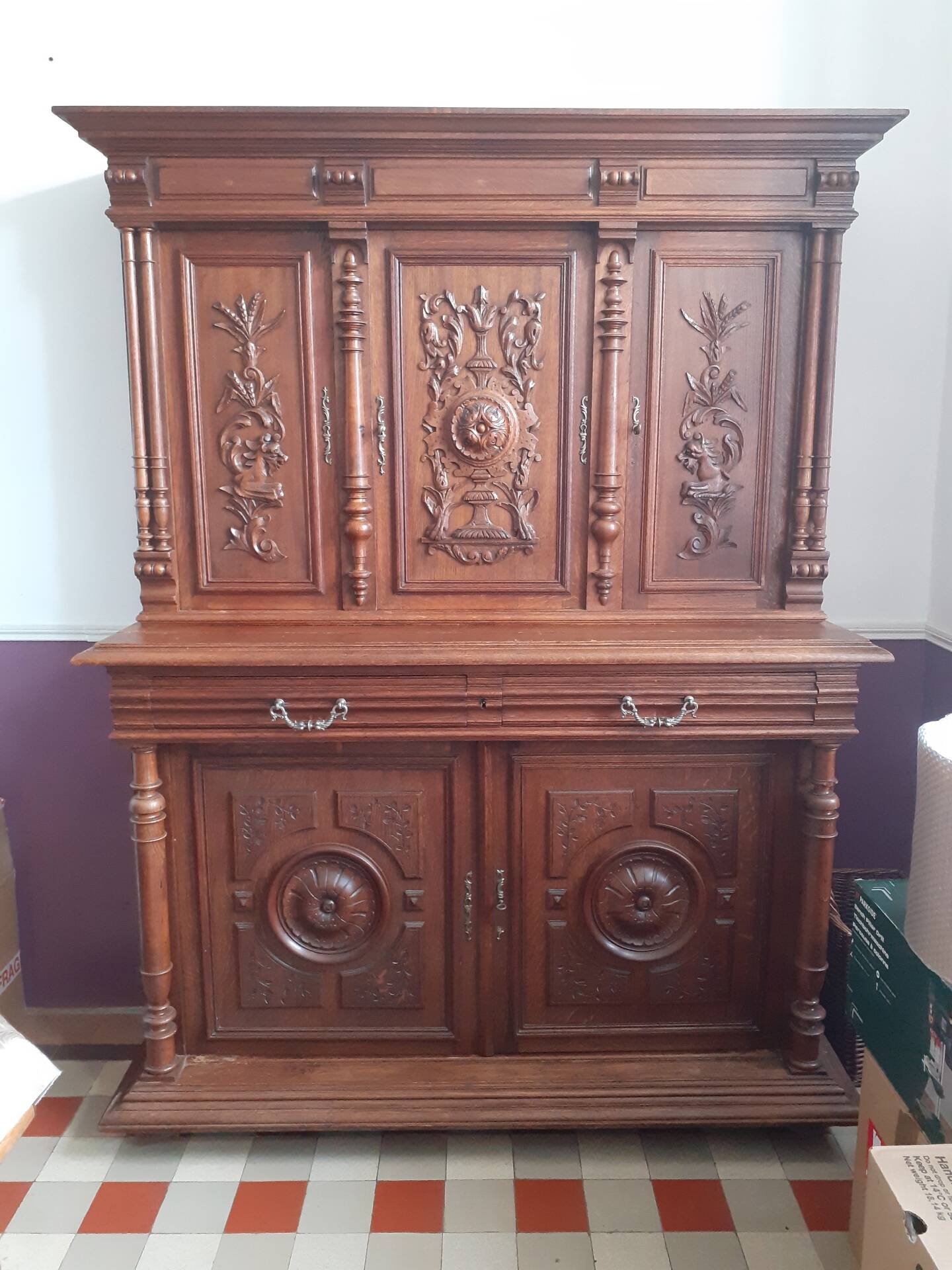 Buffet with 2 bodies in Henri II Renaissance style