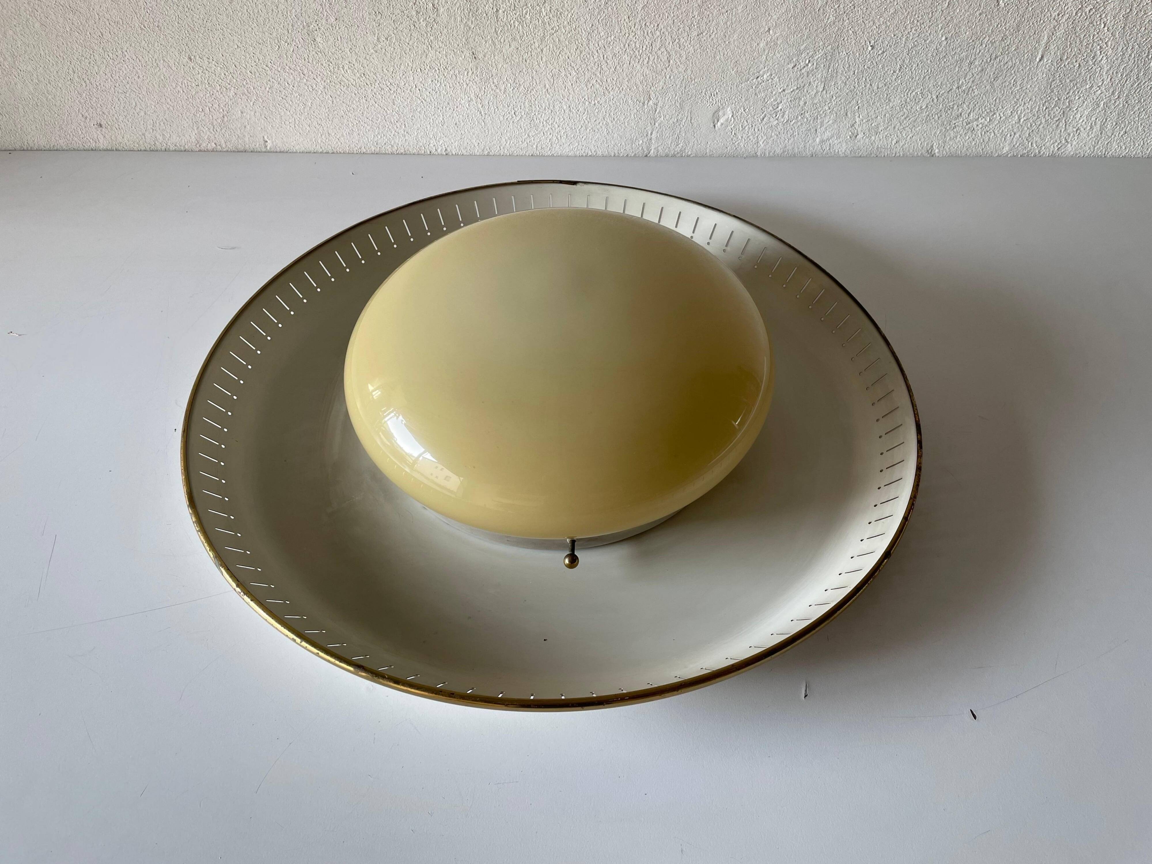 Brass disc and glass clip lamp from the mid-century by Hillebrand, 1950s, Germany.