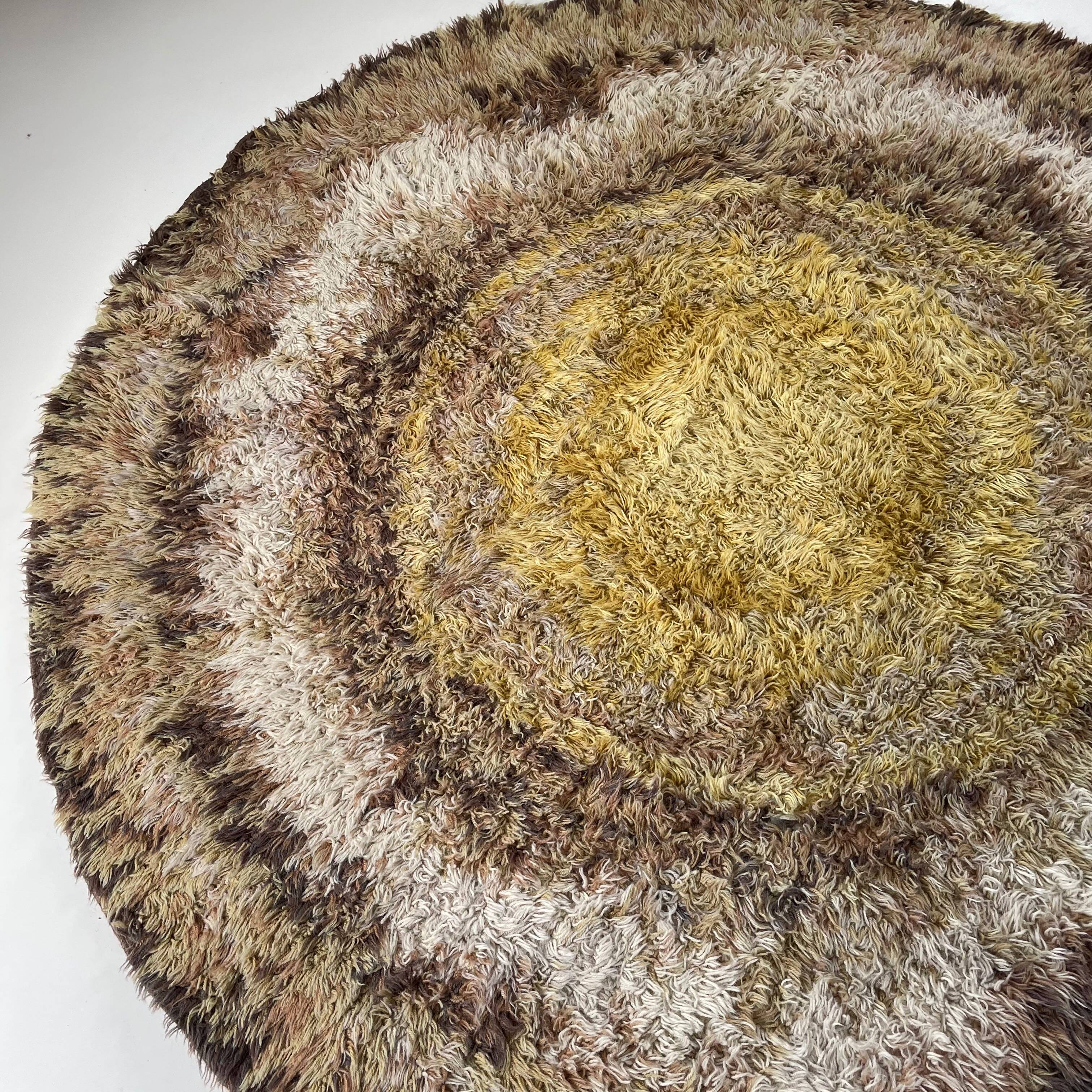 195cm multi-color scandinavian psychedelic batik high pile pop art rya rug 1970s