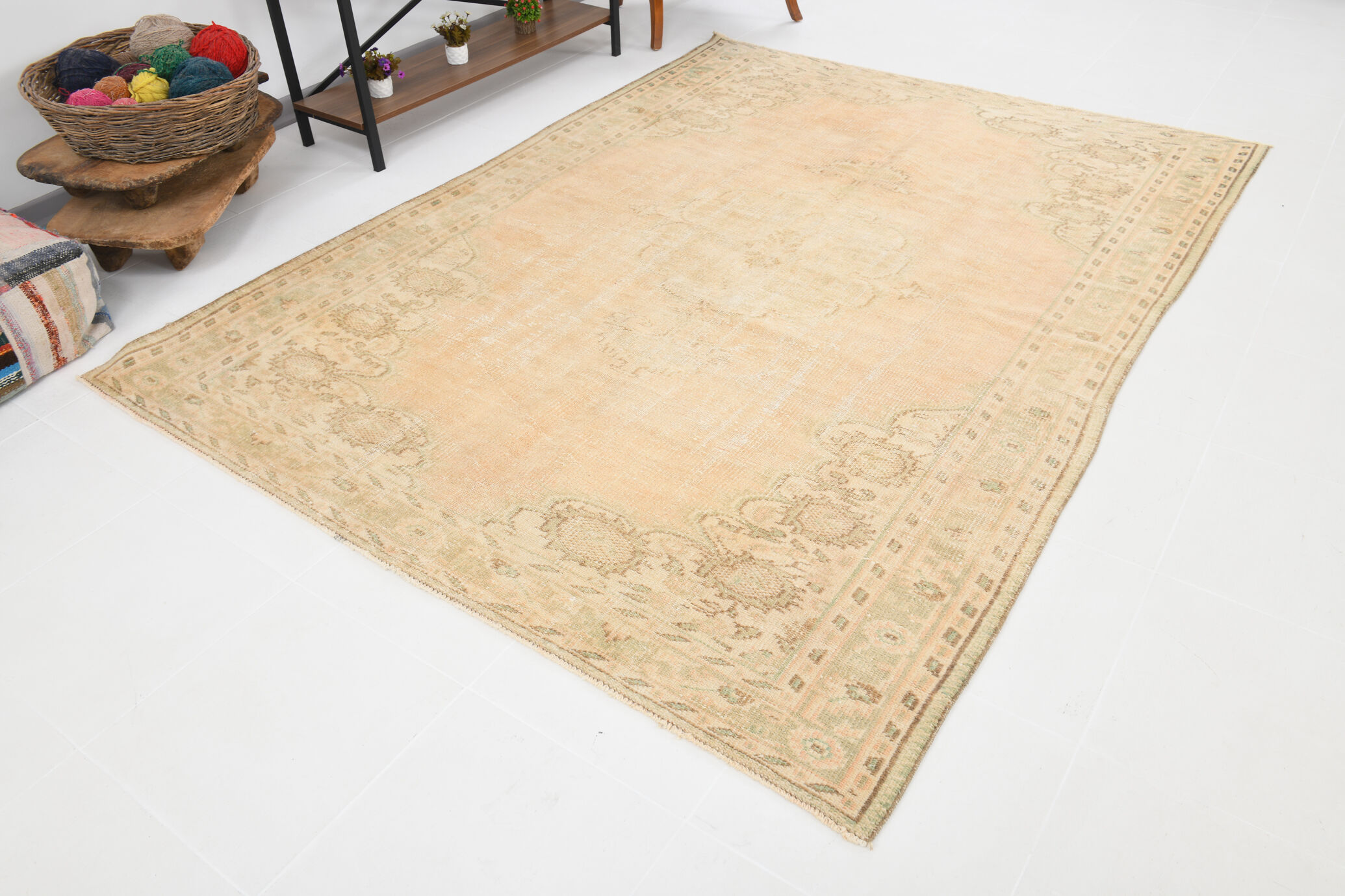 6x8 Handmade Beige Tones Wool Vintage Rug 260x194Cm
