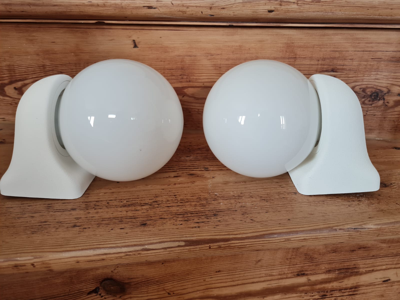 Pair of white opaline wall lamps