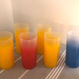 Yellow, red and frosted yellow orangeade glasses made of vintage glass