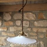 Old white opaline and brass hanging No.4