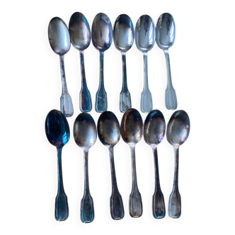 12 large silver plated art deco metal spoons
