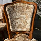 8 cherry wood chairs in Louis XV style with velvet upholstery.