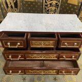 Louis XVI style chest of drawers in mahogany and amaranth
