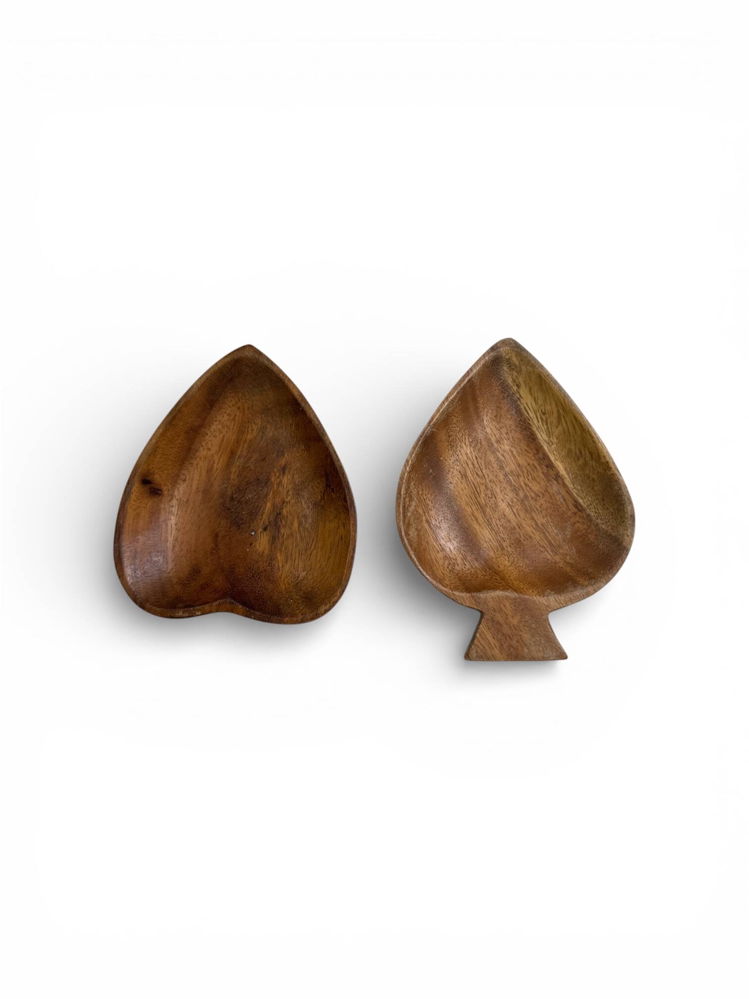 Lot de 2 coupelles vintage en bois sculpté - Formes Cœur et Pique