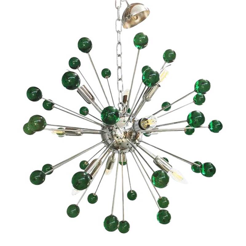 Contemporary Chandelier Green Sputnik Murano Glass Chandelier
