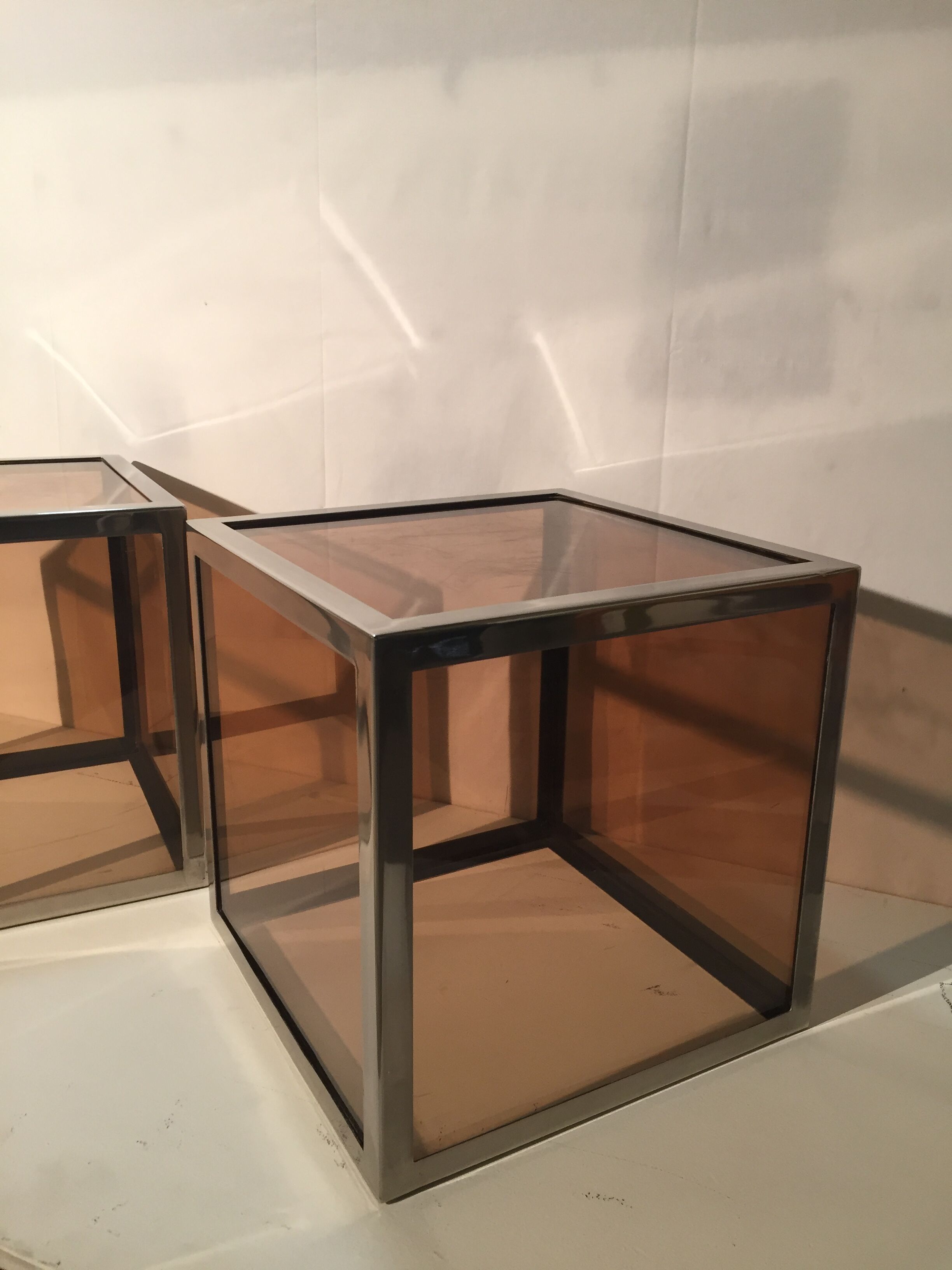 Pair of side tables in acrylic glass & chrome steel 1970