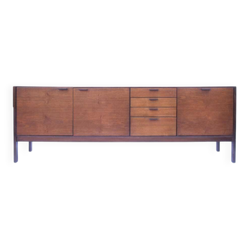 Long Scandinavian vintage teak and leather sideboard