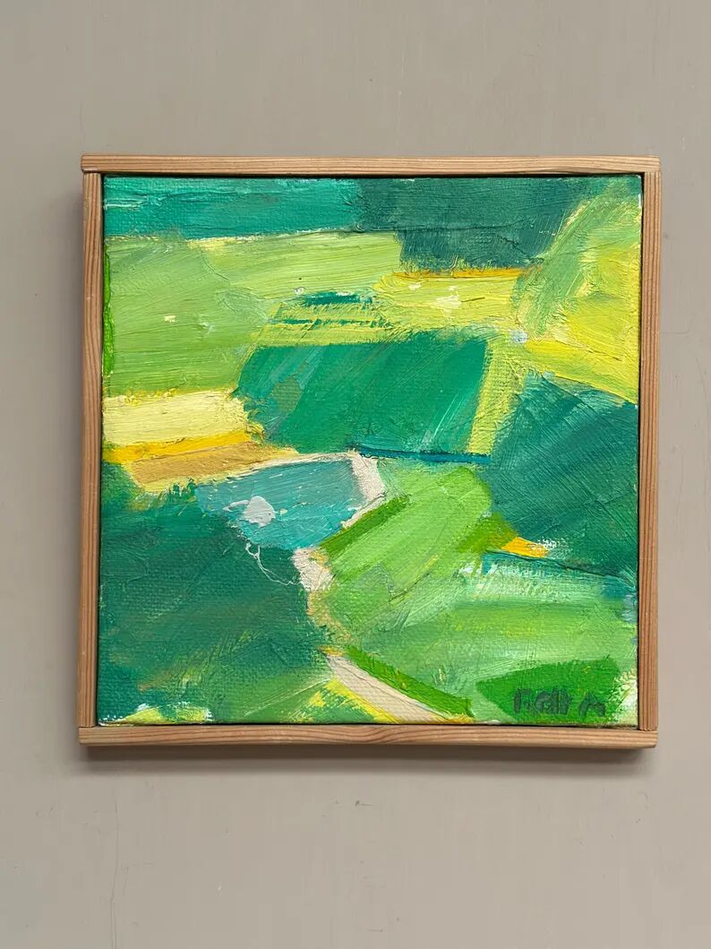 Original Swedish Oil on Canvas – “Early Summer Landscape” by Rolf Andersson – Signed – 2003 – Vintage & Framed – 24.5 × 24.5 cm