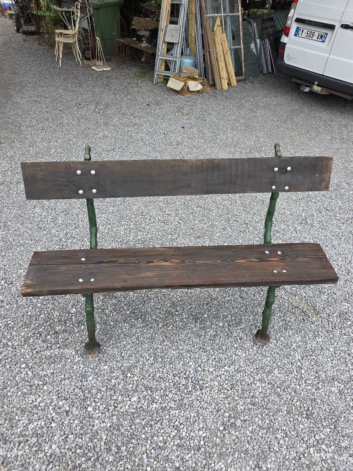 Cast iron garden bench with solid oak seat