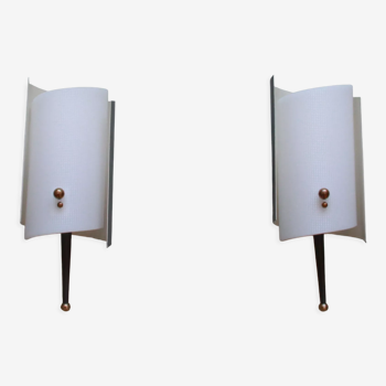 Pair of wall sconces metal and plexiglass 70 seventies minimalist vintage lighting