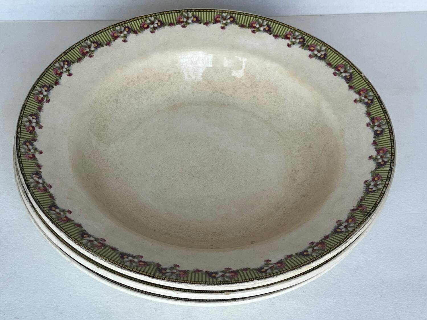 3 old ironstone soup plates