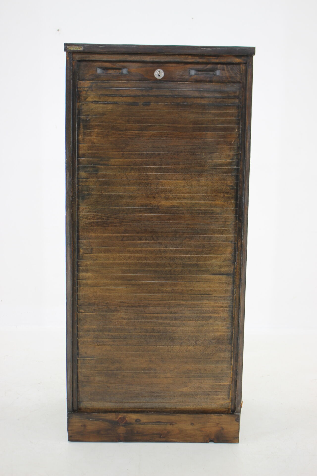 1960s beech tambour cabinet, czechoslovakia