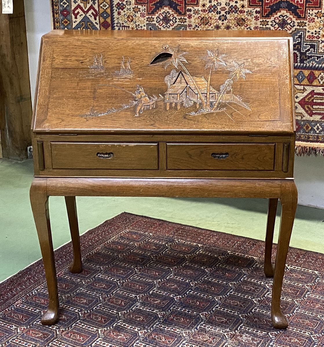 Asian-style teak secretary, 1970s manufacturing
