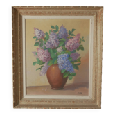 Painting acrylic painting on canvas bouquet lilac flowers decoration countryside old still life