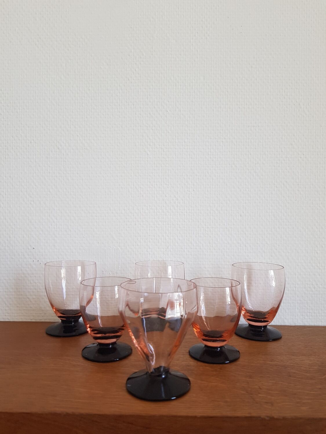 Set of 6 two-tone old art deco glasses
