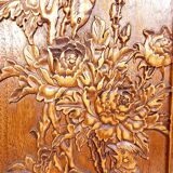 3 Panneaux en bois sculpté, Décors Floraux et Animaliers, Indochine