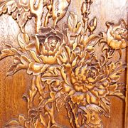 3 carved wooden panels, floral and animal decorations, Indochina