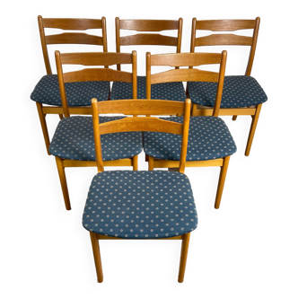 Set of 6 vintage beech and oak dining room chairs, 1960s