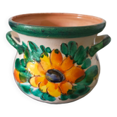 Cache pot en terre cuite Sgraffito années 60