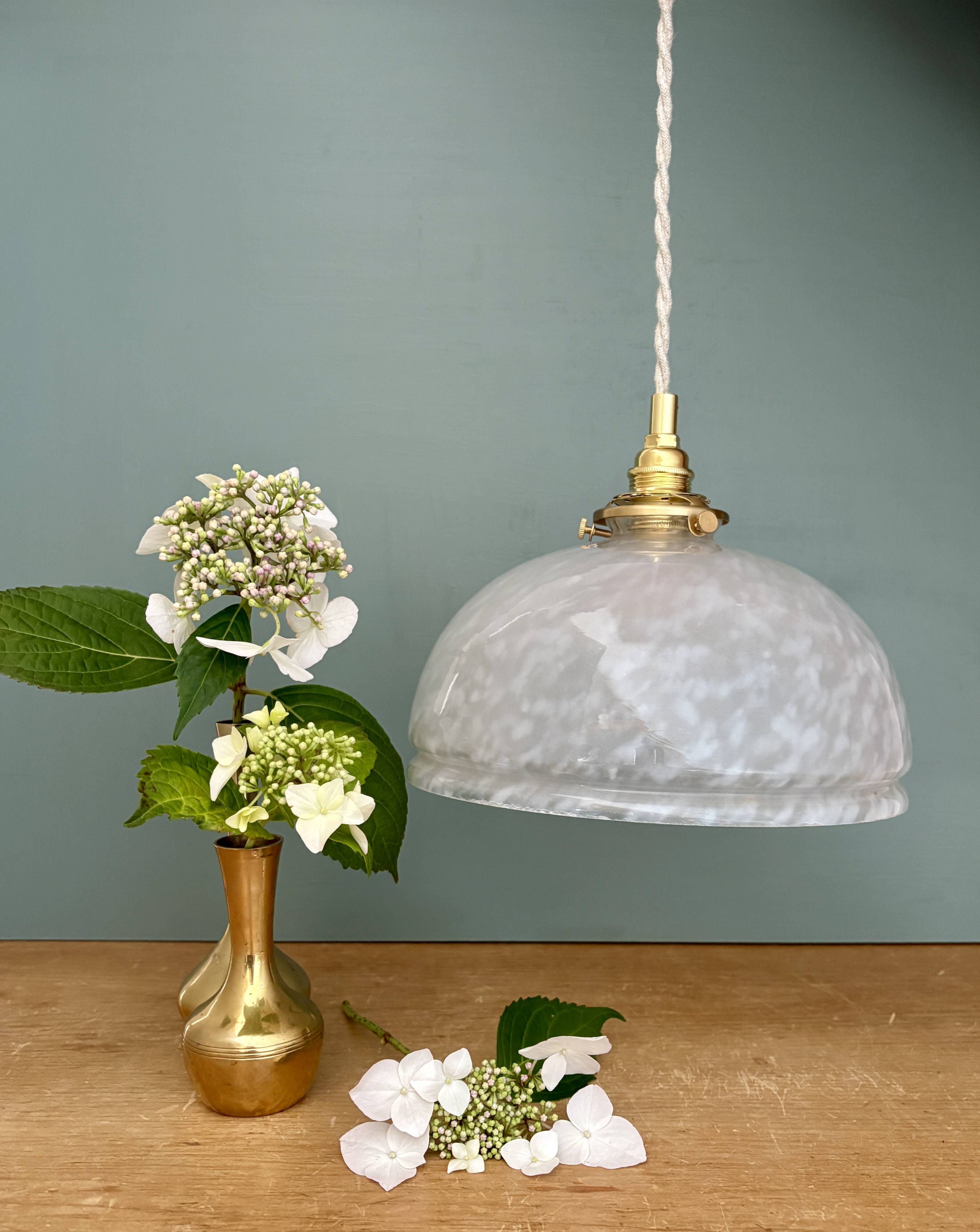 Vintage Clichy White Glass Pendant Lampshade
