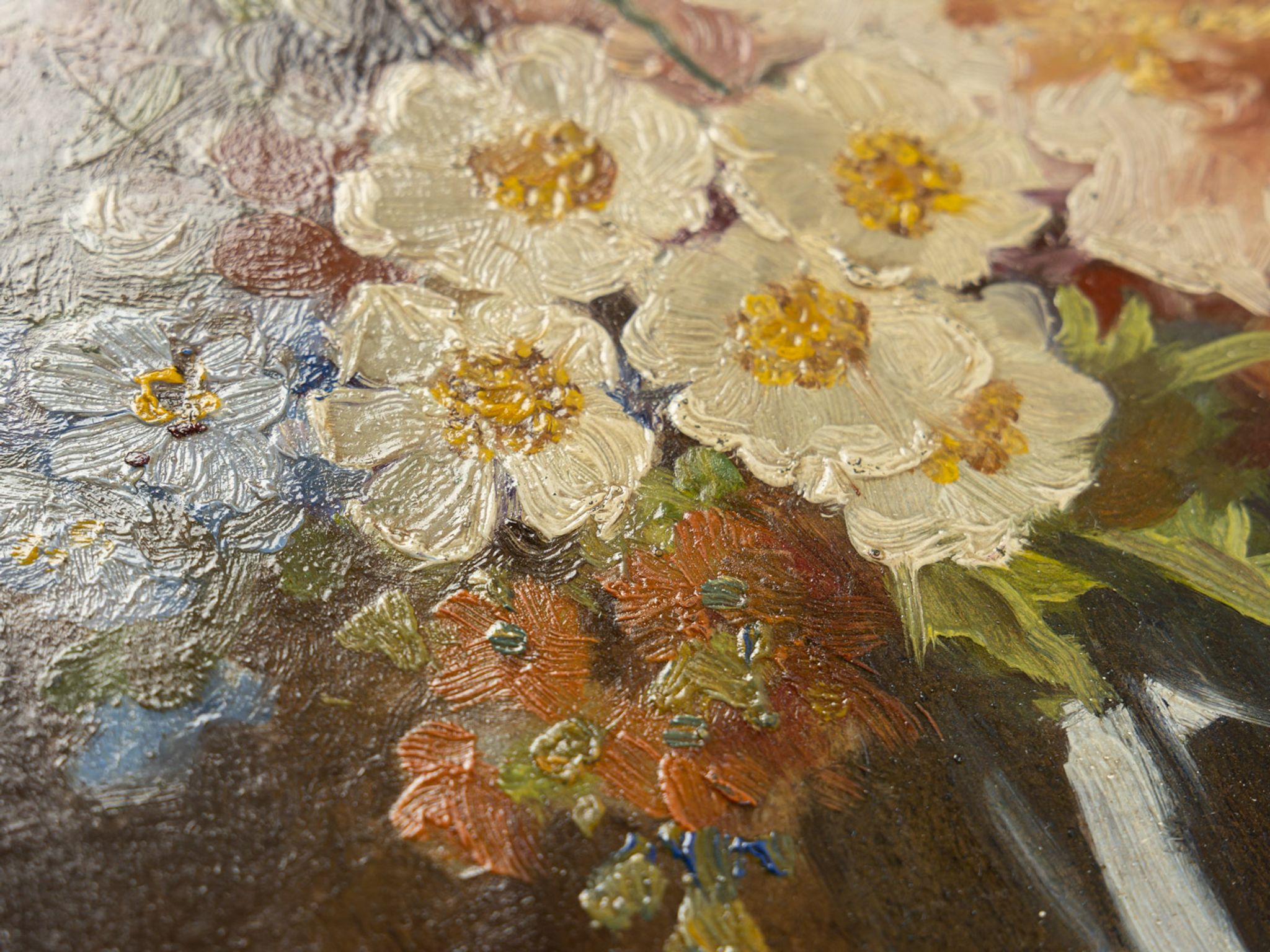 Bouquet de fleurs , Huile sur assiettes , 55 x 66 cm
