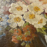 Bouquet de fleurs , Huile sur assiettes , 55 x 66 cm