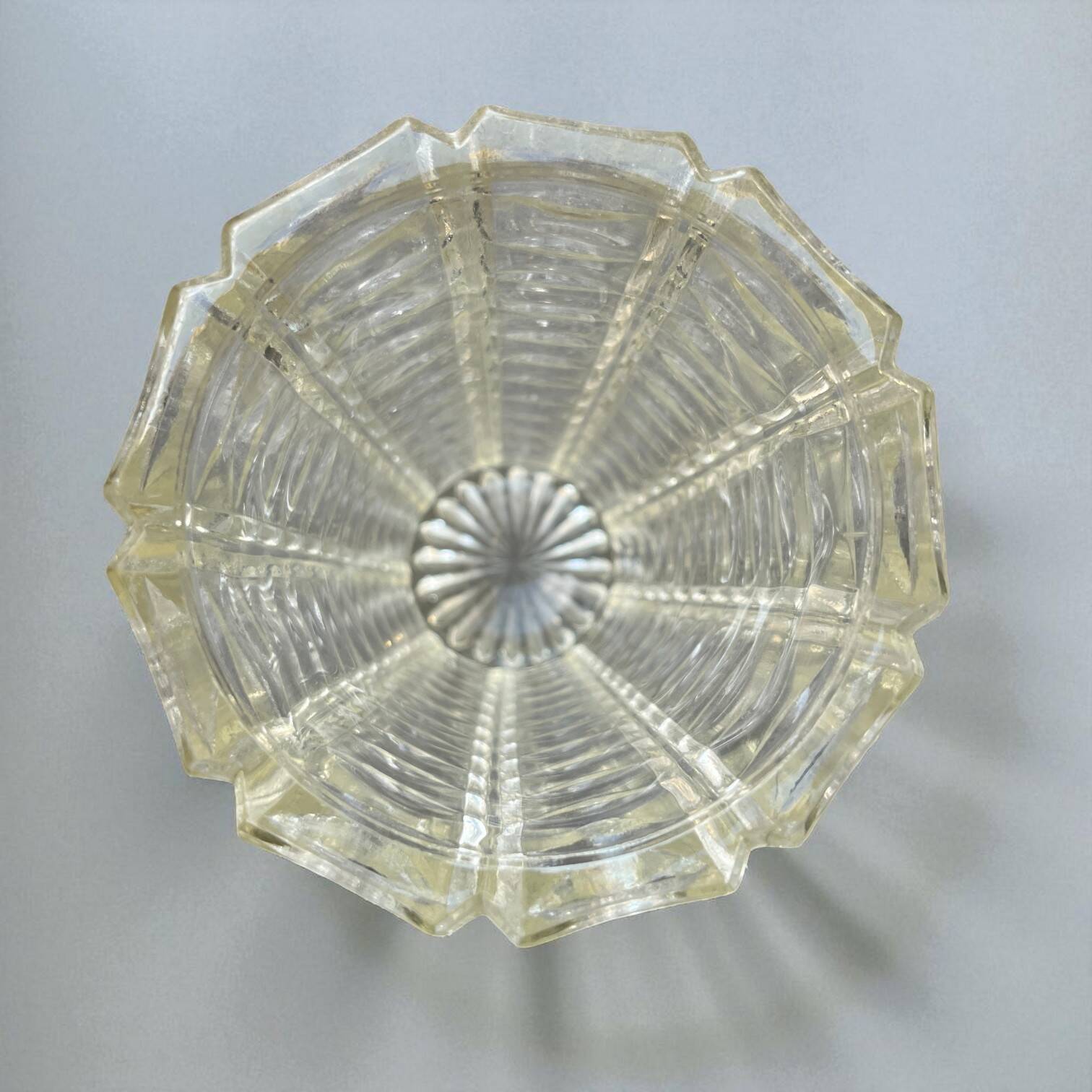 Art Deco geometric pattern molded glass vase from the 1940s