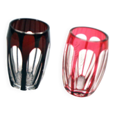 Saint-louis lot de 2 verres à liqueur shooter en cristal doublé overlay rouge gravé