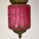 Suspension antique en verre opalin rose avec bord en laiton par Funen’s Glassworks, années 1860