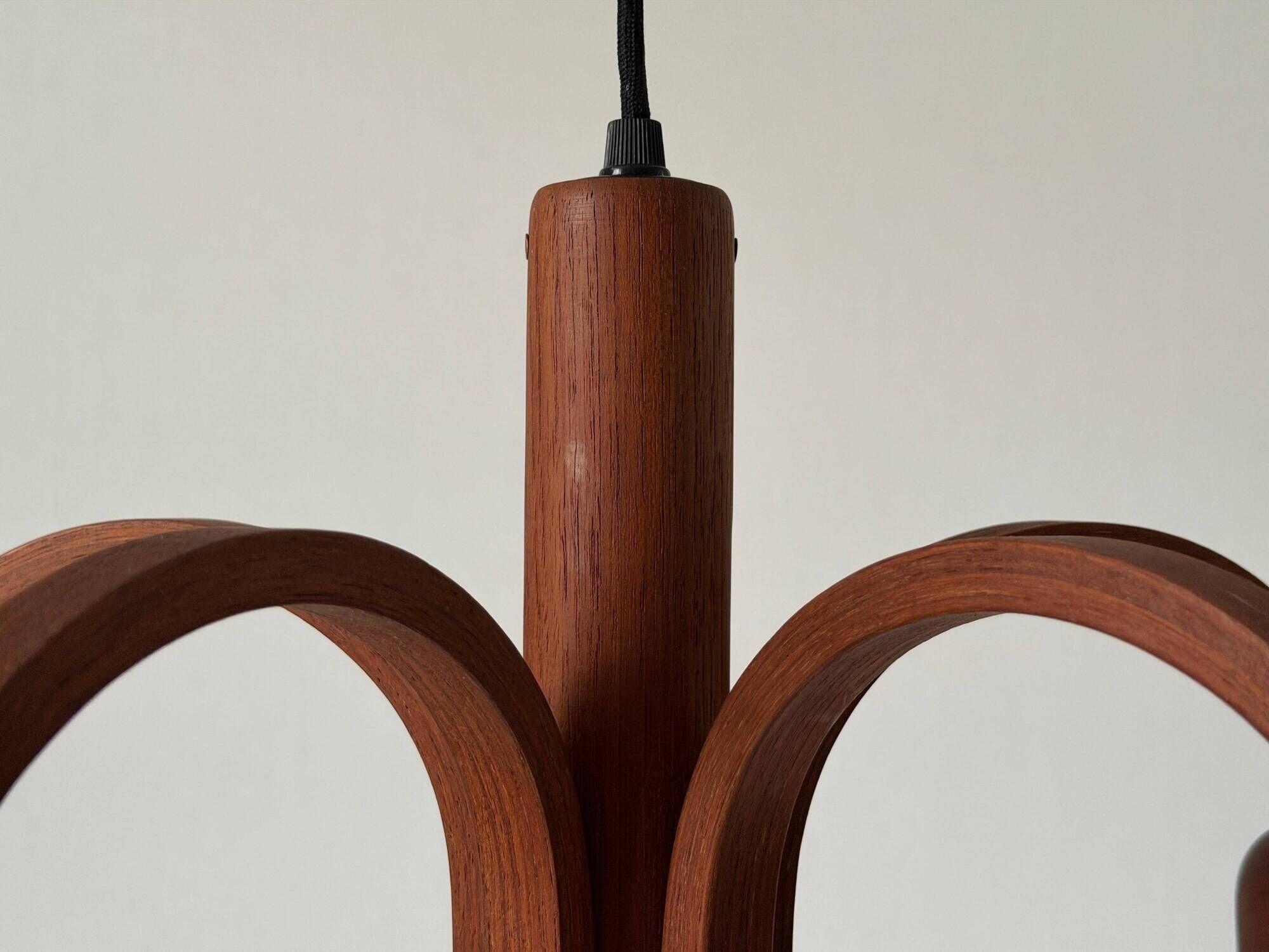 Suspended Sputnik counterweight lamp with 5 arms in teak by Domus, 1970s, Italy.