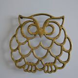 Vintage openwork brass trivet in the shape of an owl or owl