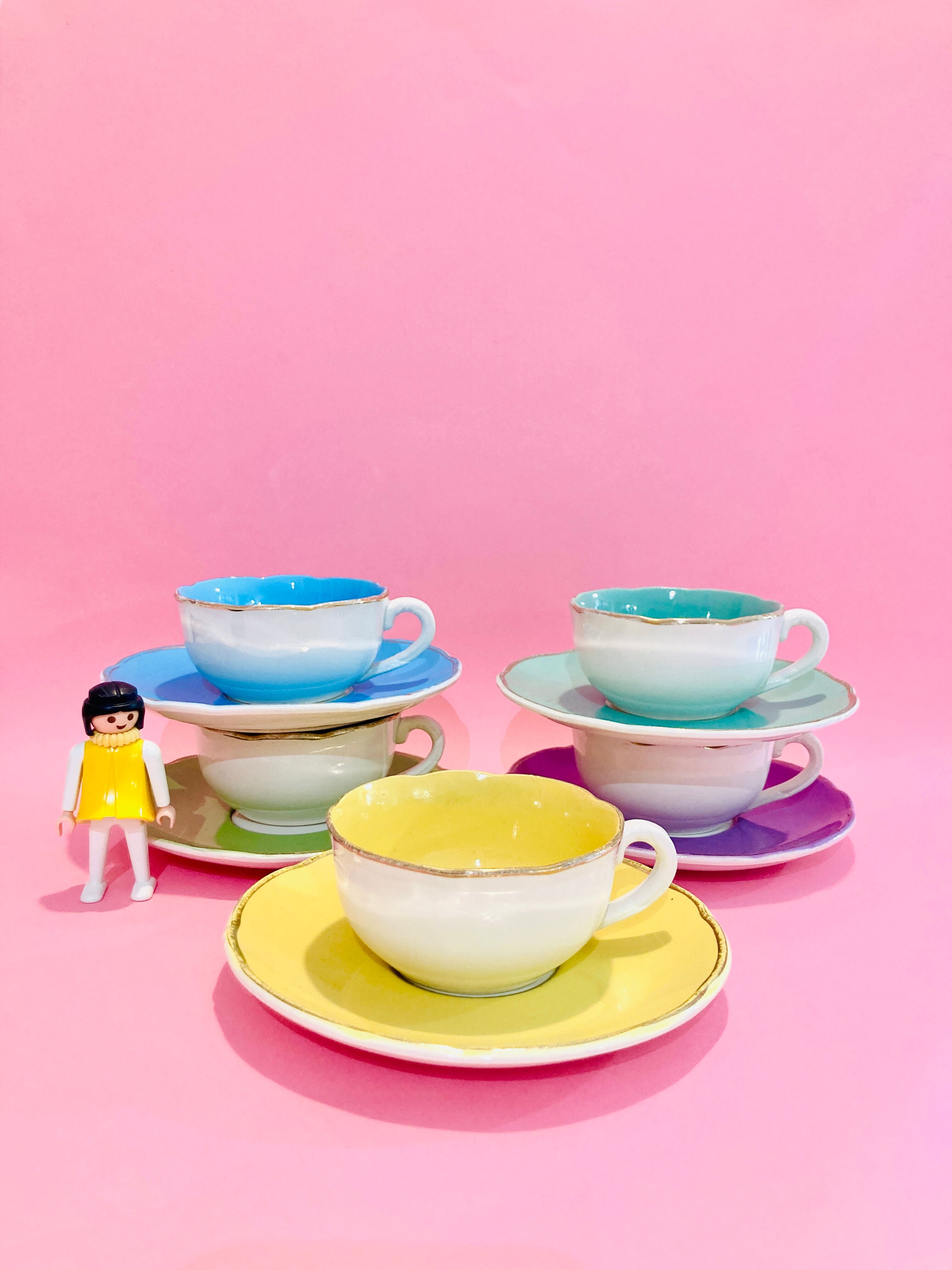 5 cups digoin sarreguemines france pastel 50