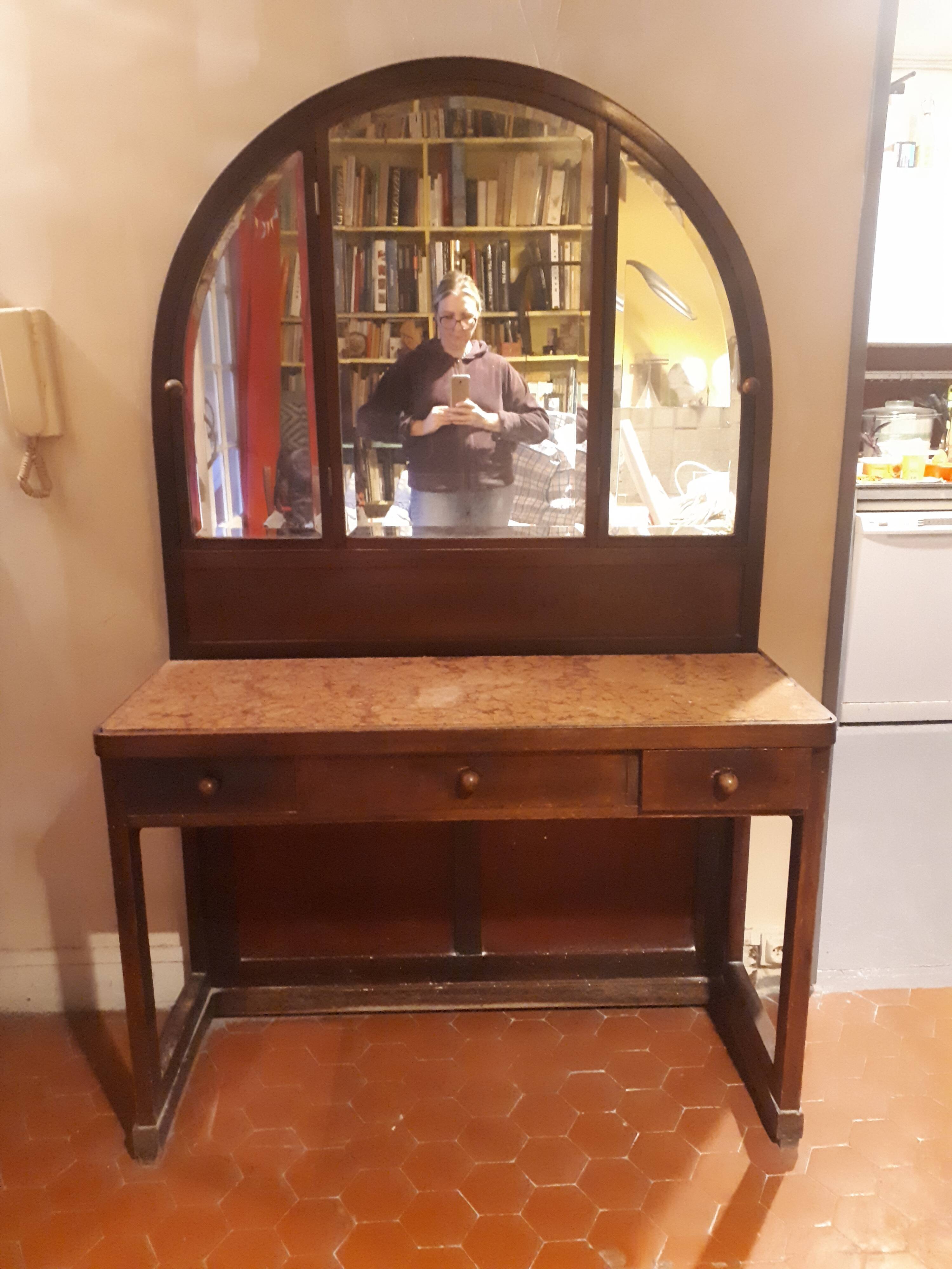Wooden dressing table Courbet marquetry chevrons art deco Austrian