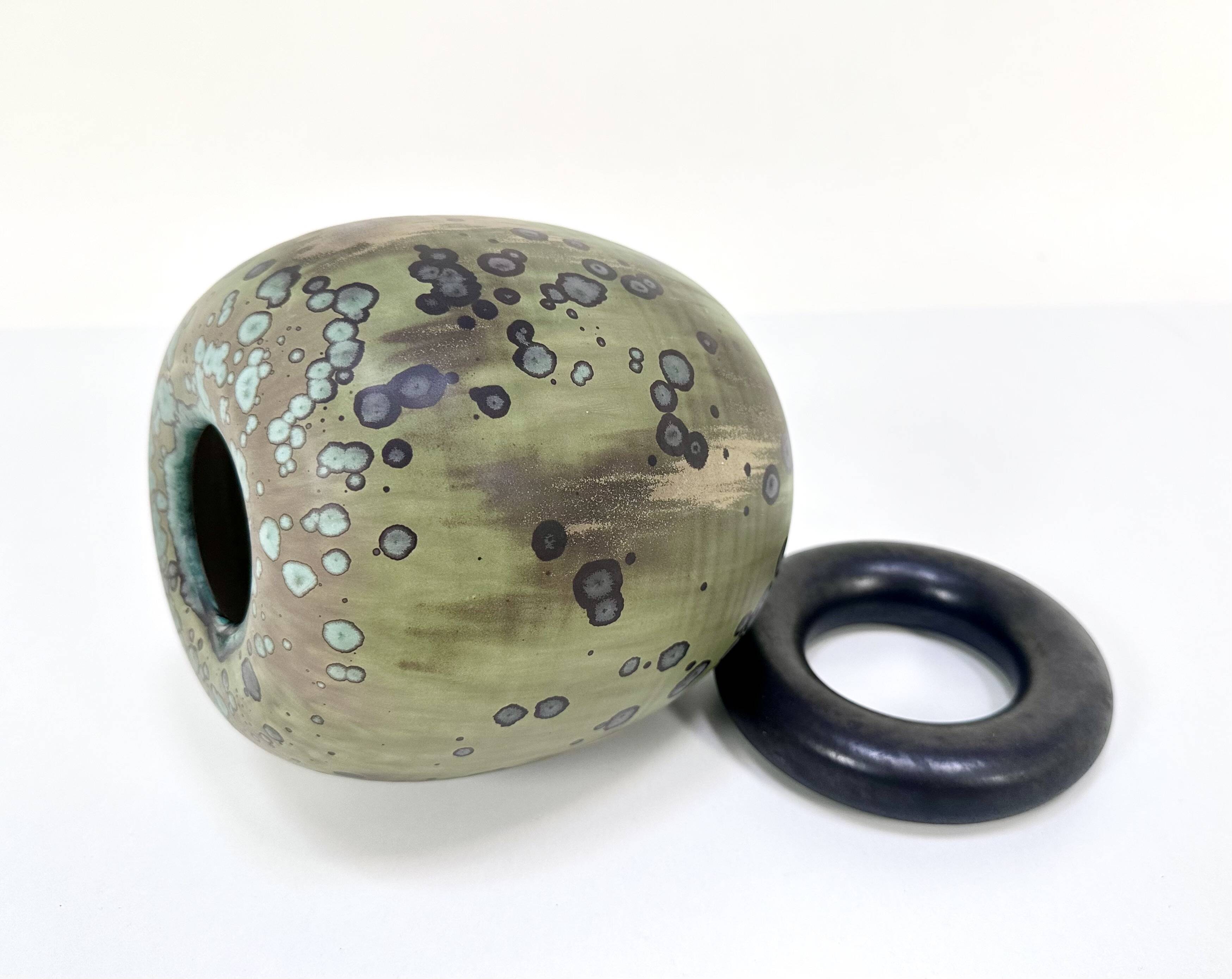 Glazed ceramic art vase with standing ceramic ring by Hanne Wydra-Jantz, Germany 1980