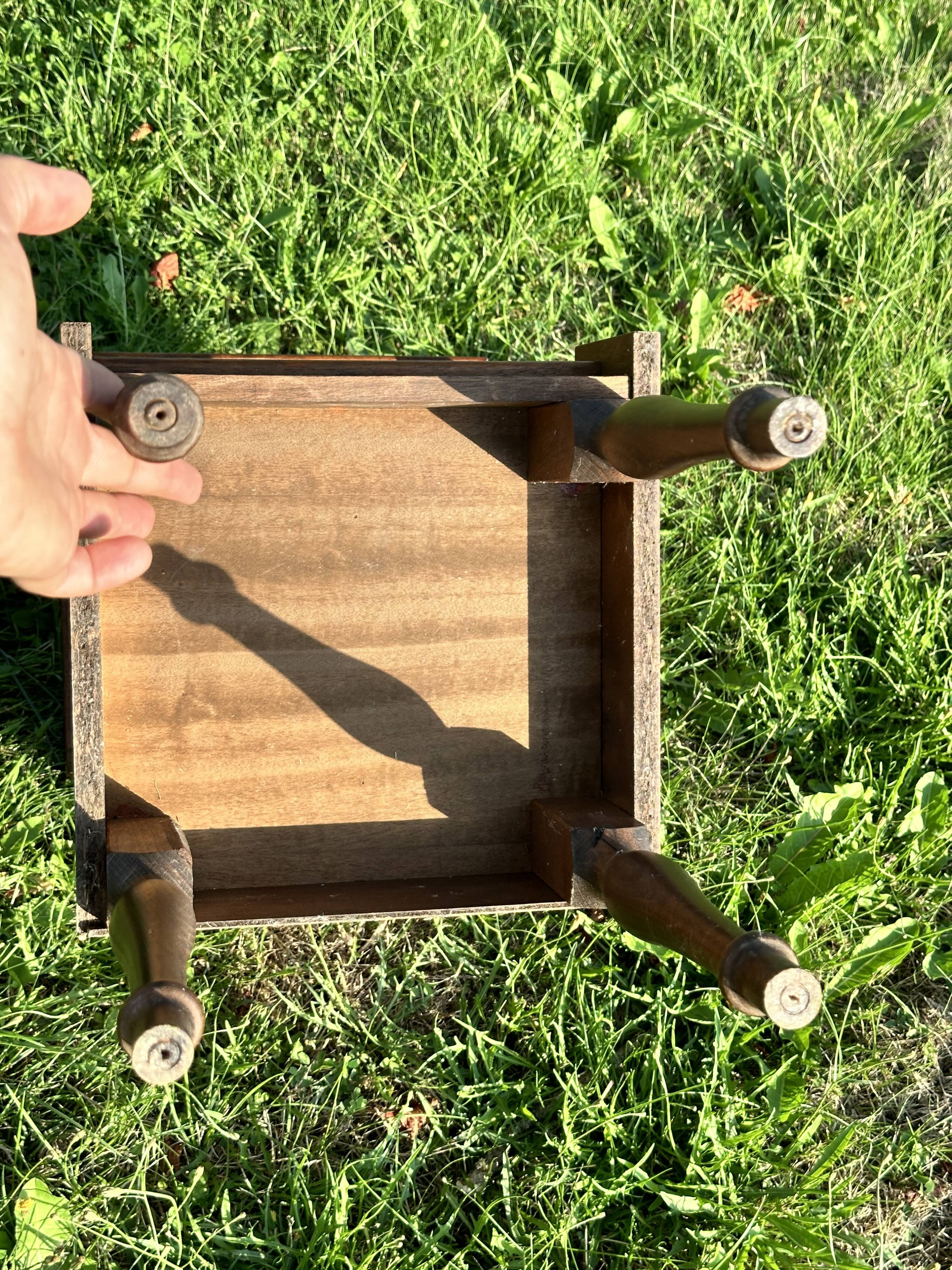 Vintage Dark Brown Wood Side Table - Vinyl Record Book Holder