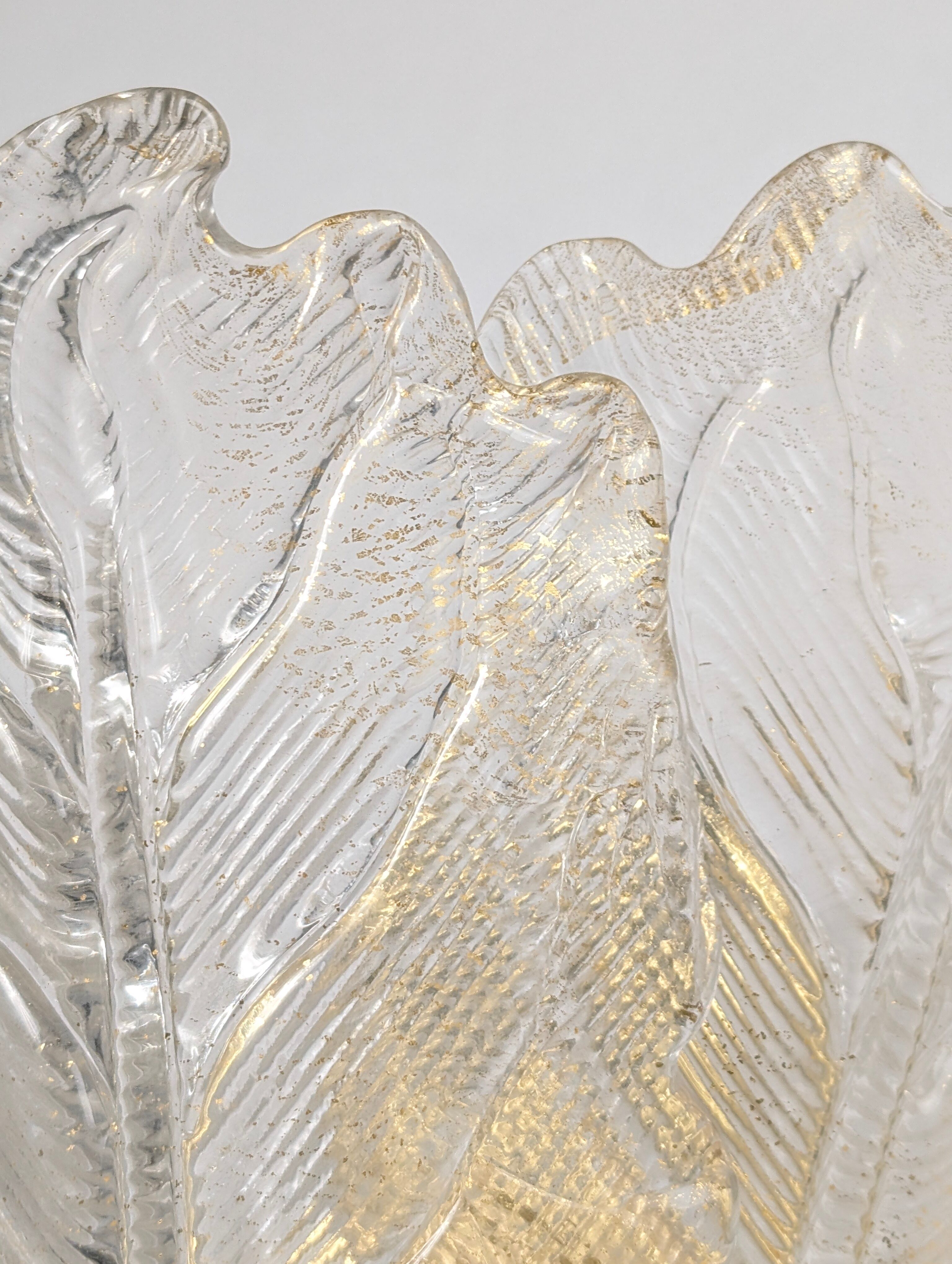 Pair of Barovier & Toso Murano Foglia d’Oro wall sconces, 1980s