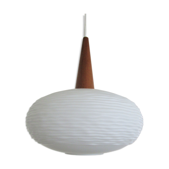 suspension opaline teak Louis Kalff Philips 60s