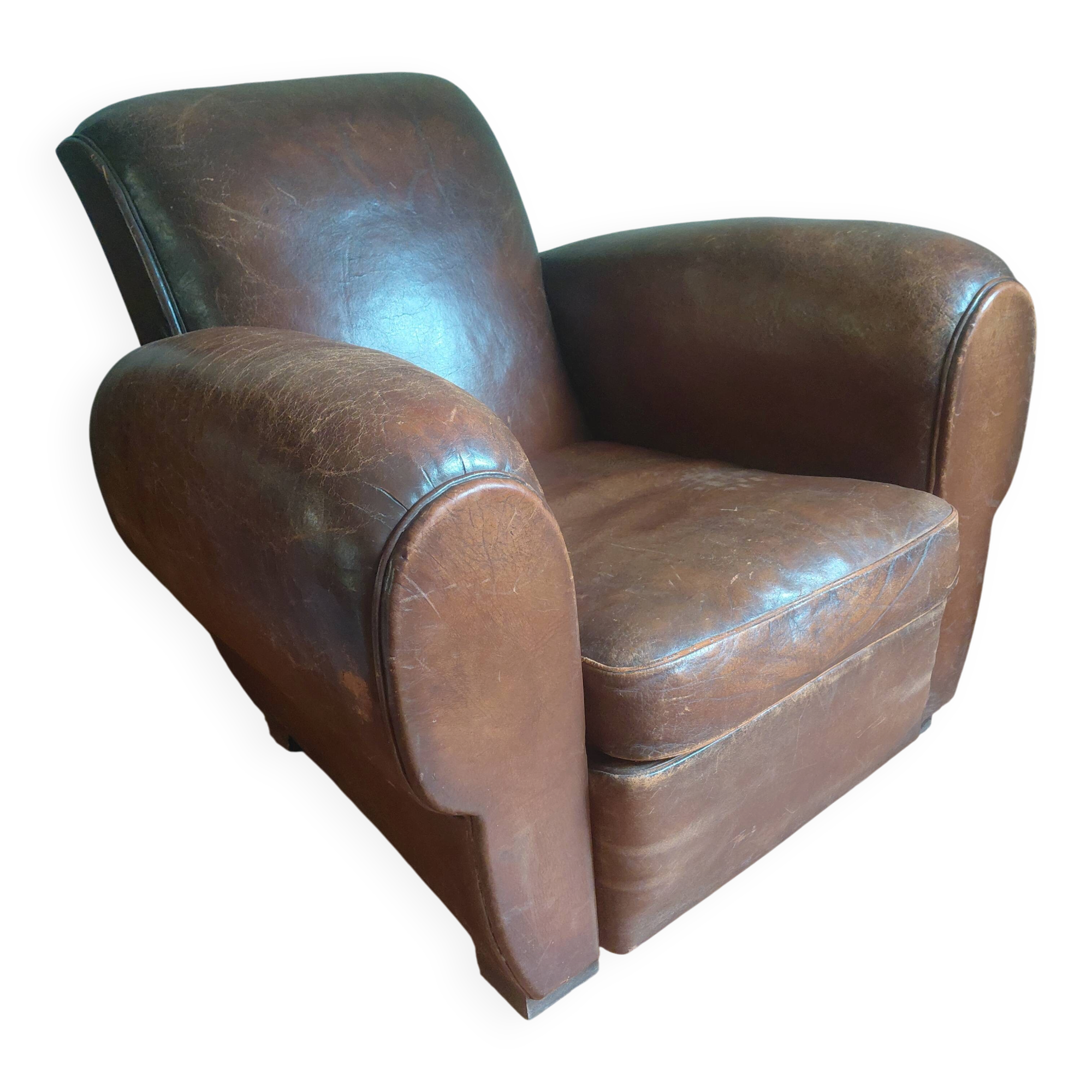 Club armchair, patinated leather