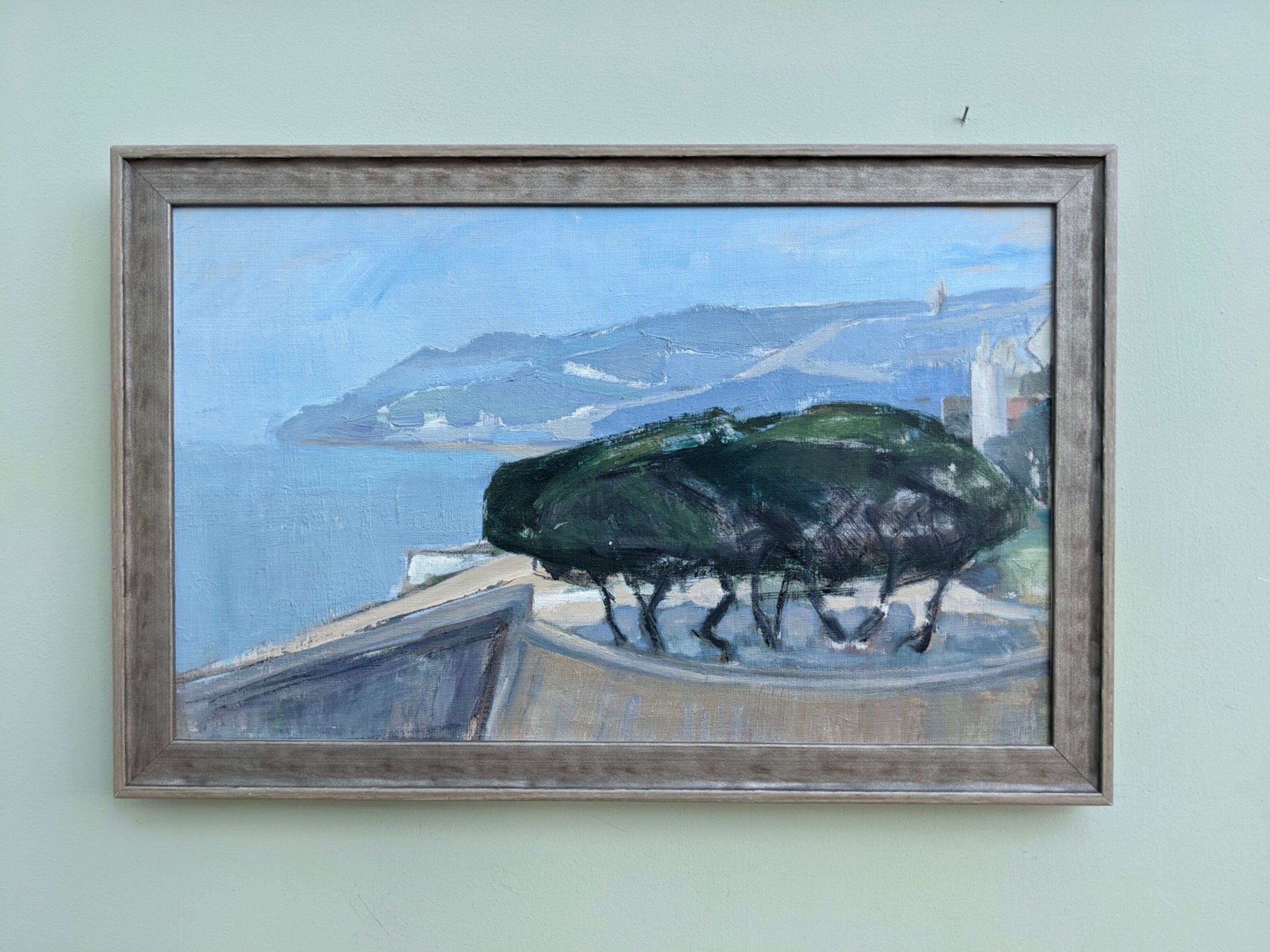 Vintage Mid-Century Modern "The Mediterranean" Swedish Coastal Scape Oil Painting, Framed