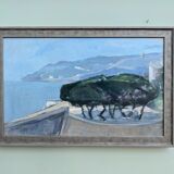 Vintage Mid-Century Modern "The Mediterranean" Swedish Coastal Scape Oil Painting, Framed