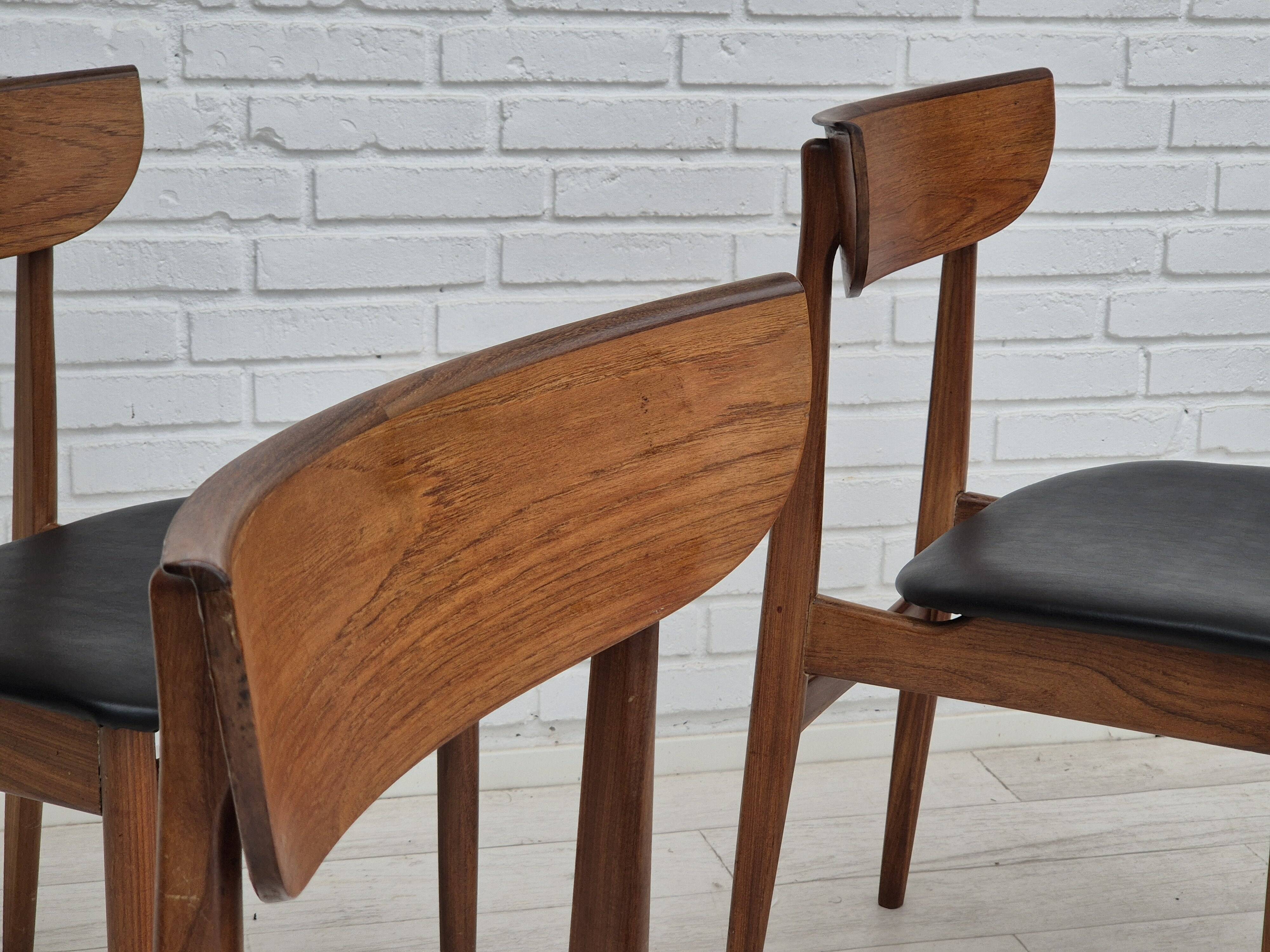 1960s, set of 5 Danish dining chairs, reupholstered, teak wood.