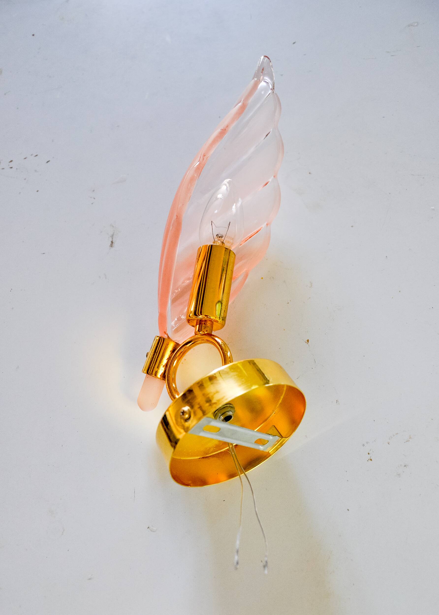 Floral wall lamp, pink murano glass, Italy, 1970