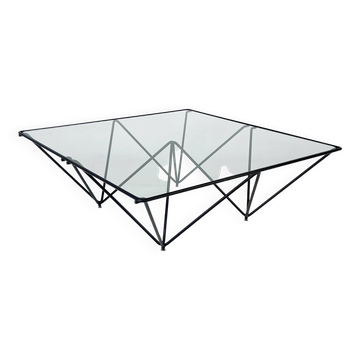 Table basse postmoderne italienne en acier et verre, années 1980