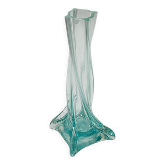 Twisted green glass vintage soliflore in Murano style